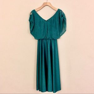 Teal Green Vintage 1970s Flare Dress